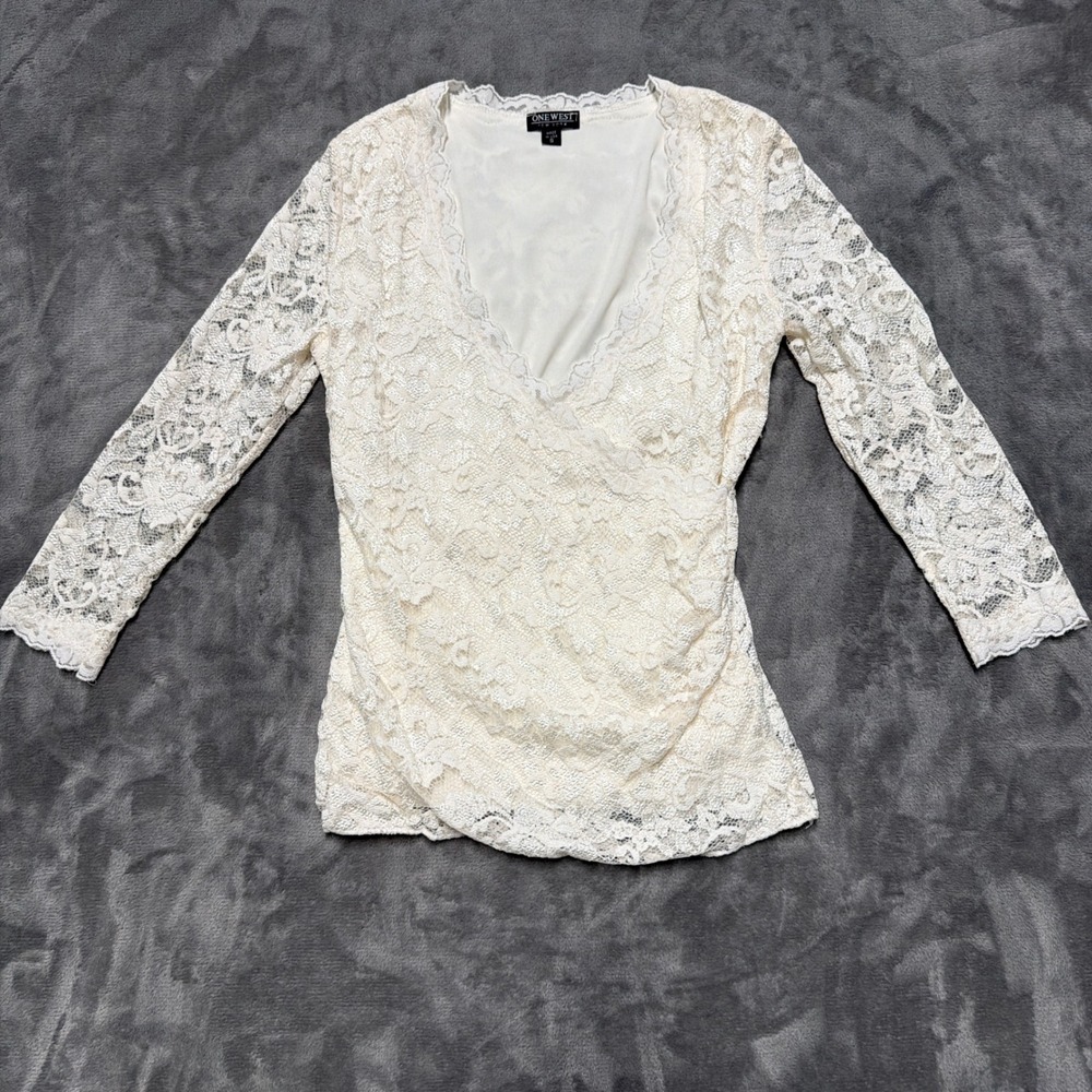 Vintage y2k Lace Babydoll Wrap Top Womens Small Cream Feminine Coquette USA
